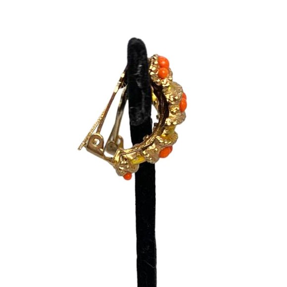 1960's Palm Beachy Goldtone Metal Clip-On Hoops - Picture 3 of 8